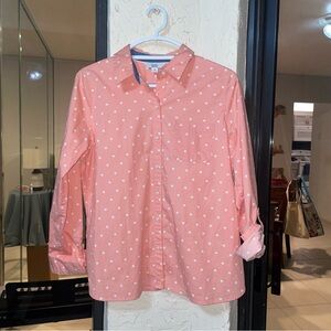 Croft & Barrow Pink White Heart Print Button Down Shirt Women's Size Medium (M)